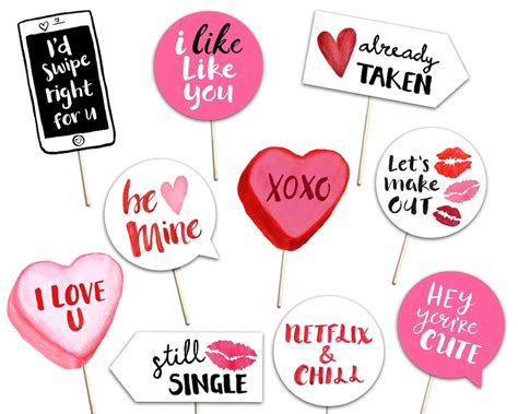 Valentine S Day Photo Booth Props 10 Printable Hand Painted Signs Holiday Party Decor