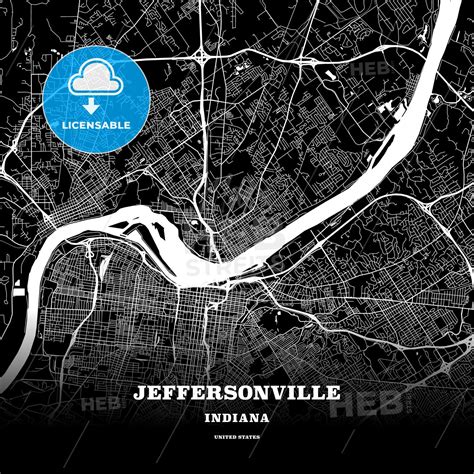 Black Map Poster Template Of Jeffersonville Indiana Usa Hebstreits