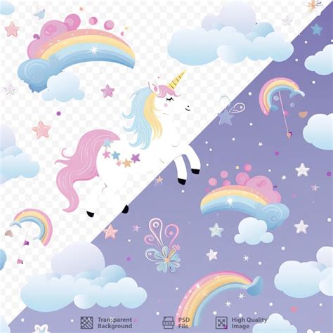 Peque Os Unicornios En Un Fondo M Gico Con Hermosos Patrones De Nubes