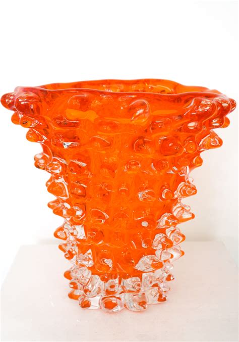 Arias Orange Rostrato Murano Glass Vase Made Murano Glass