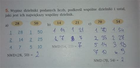 Wpisz dzielniki podanych liczb Podkreśl wspólne dzielniki i Ustal jaka