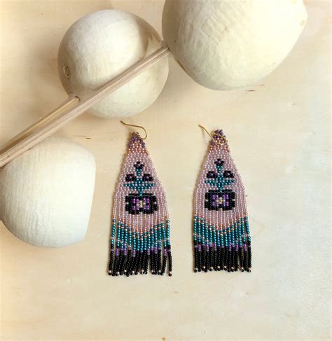 Beaded Fringe Earrings Handwoven Beaded Floral Earrings Etsy