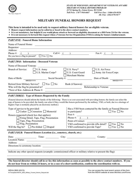 Military Funeral Honors Request Form In Word And Pdf Formats