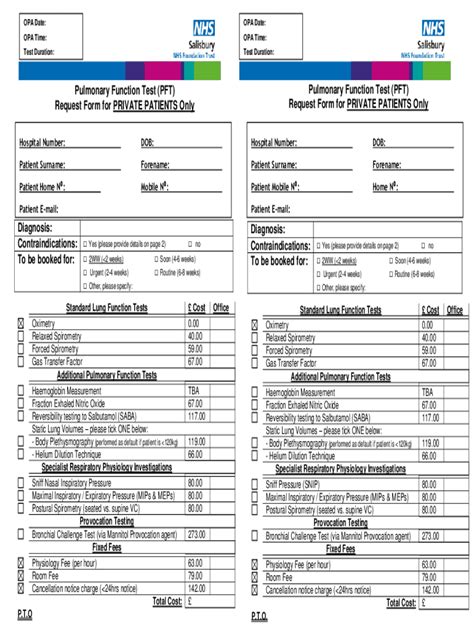 Fillable Online Pulmonary Function Test Pft Request Form For Private