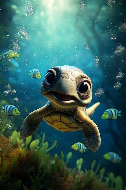 Linda tortuga bebé estilo cinematográfico disney Foto Premium