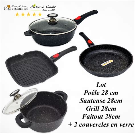 Lot Poêle 28cm Sauteuse 28cm Faitout 28cm Grill 28cm Espace Cuisine