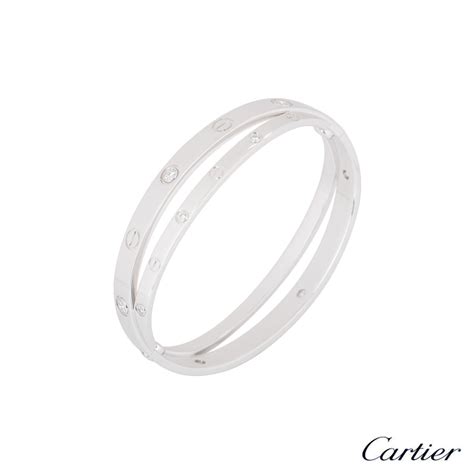 Cartier White Gold Half Diamond Love Bracelet Size 16 N6709516 Rich