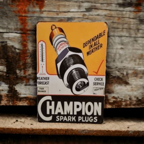 Tin Sign Garage Champion Spark Plugs Dependable In All Weather