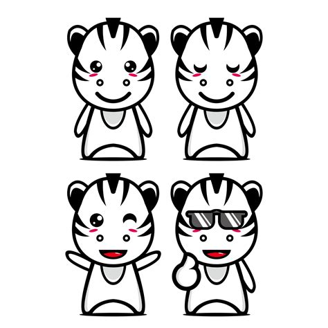 Set Collection Of Cute Zebra Mascot Design Character Isolated On A