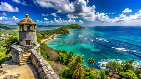 Panoramic Views Of The Caribbean Coast Near The Watchtower In Th Stock