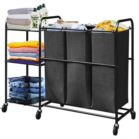 17×13×43 3 Tier Laundry Hamper Basket Sorter With Wheels Small