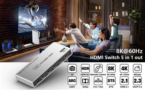 8k Hdmi Switch 5 In 1 Out 8k60hz4k120hz Aluminum Hdmi