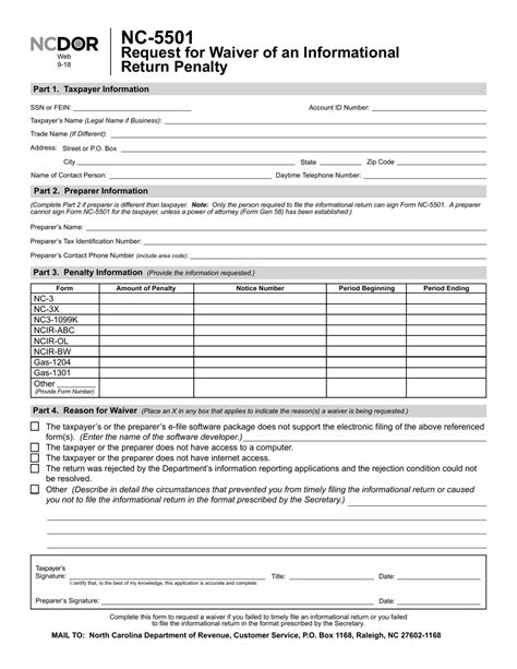 North Carolina Request For Waiver Of An Informational Return Penalty