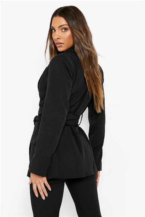 Black Tie Up Blazer Set The Figureout