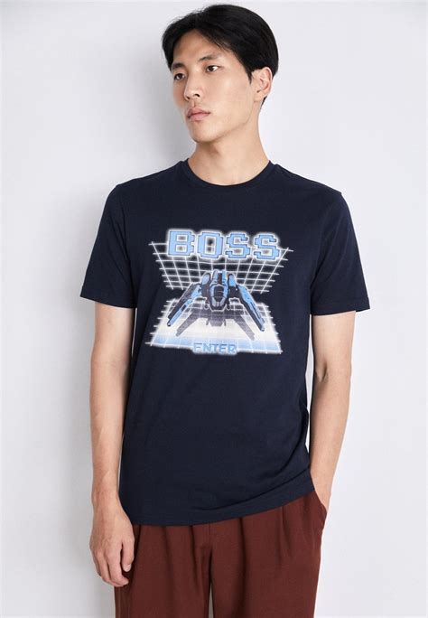 Boss Teenter Print T Shirt Dark Blue Uk