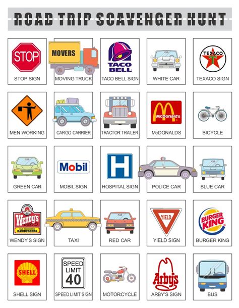 Car Ride Scavenger Hunt Printables