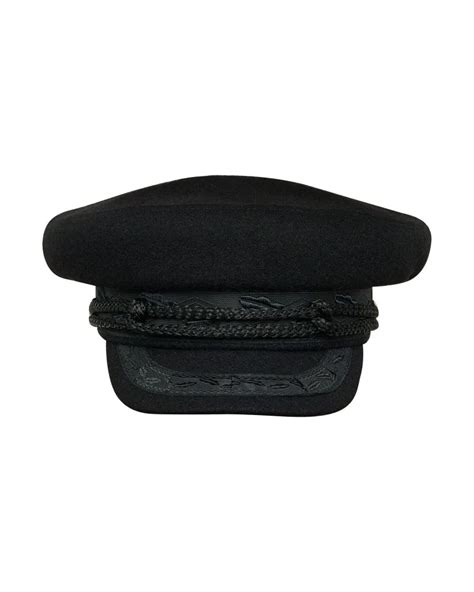 Skipper Black Cap Sewed With Woolen Cloth With Leather Sweatband