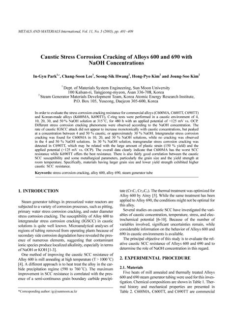 Pdf Caustic Stress Corrosion Cracking Of Alloys 600 And 690 With Naoh