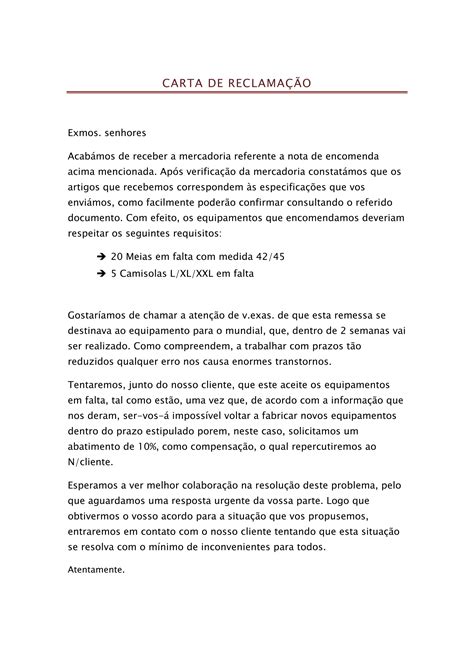 Carta de reclamação PDF