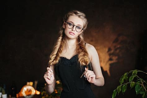 HD Wallpaper Women Blonde Pigtails Portrait Glasses Wallpaper Flare