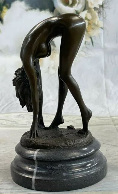 Art Deco Sculpture Sexy Naked Woman Erotic Nude Girl Bronze Statue