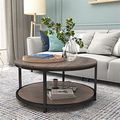 Nsdirect Inches Round Coffee Table Rustic Wooden Surface Top