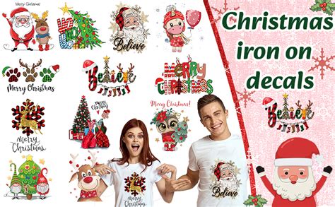 12 Pieces Christmas Iron On Transfers For T Shirts Merry Xmas Heat Transfer Decals