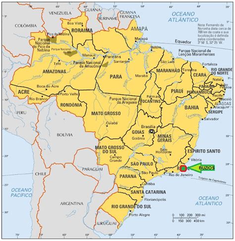 Playas de Brasil Mapa de Brasil con la ubicación de Buzios Estado de