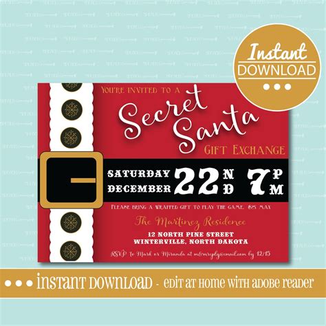 SECRET SANTA INVITATION Editable Printable Christmas Gift