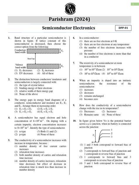 Semiconductor Electronics Dpp 01 Parishram 2024 Download Free Pdf Electrical Resistivity