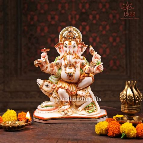 Lord Ganesha Statue For Temple Ganesha Hand Painted Cultured Marble