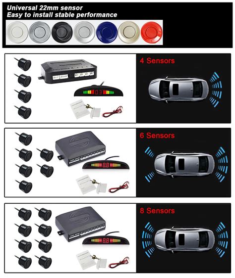 Eunavi 1set Auto Parktronic Led Parking Sensor Kit 4 6 8 Sensors For