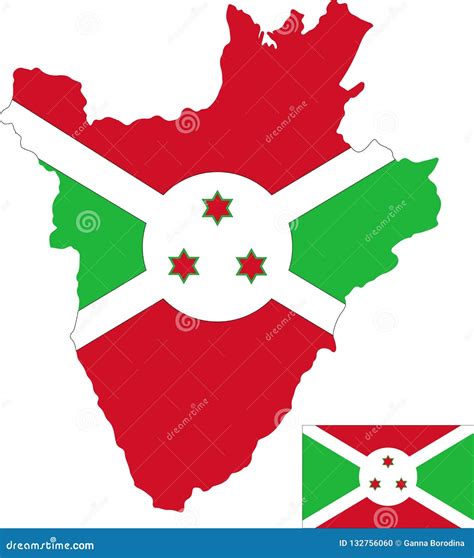 Mapa Del Vector De Burundi Con La Bandera Fondo Aislado Blanco Stock