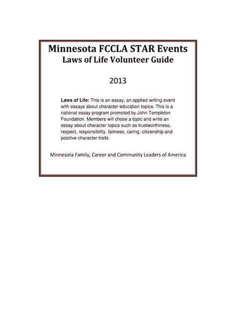 Fillable Online Mnfccla Minnesota Fccla Star Events Laws Of Life