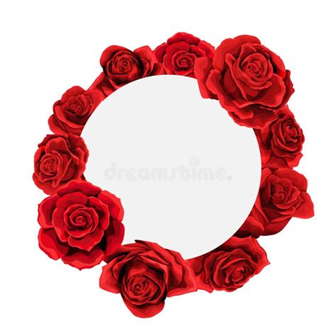 Valentines Day Red Rose Flowers Circle Frame Design Element Vector