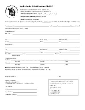 Fillable Online Smsna Application For Smsna Membership Membership