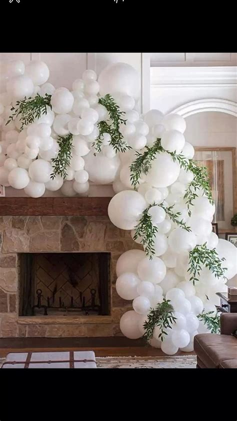 Wedding Balloon Arch with Greenery | White party decorations, Bridal ...