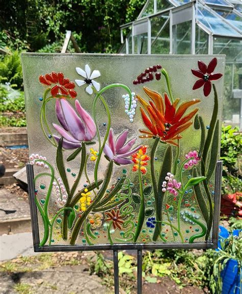 Large Fused Glass 30x30cm Floral Glass Panel Light Perfect For Your