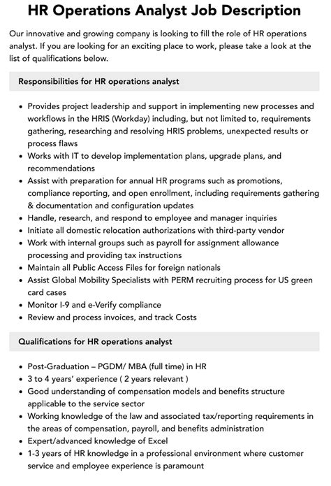 HR Operations Analyst Job Description Velvet Jobs