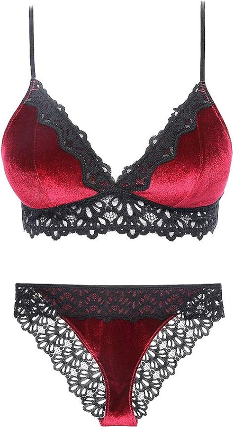 Awake Lingerie Stella Samt Spitzen BH ohne Bügel und Slip Set Sexy Velvet Dessous Set Charmante