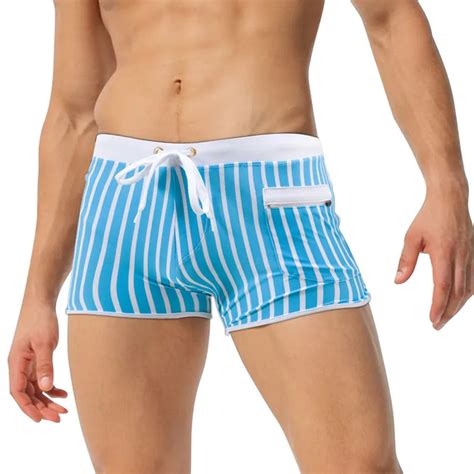 Summer Men Swim Briefs Stripe Swimsuits Shorts Bermuda Beach Shorts Gay