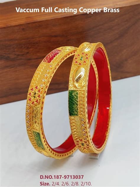 Golden Party Wear D Vaccum Full Casting Copper Brass Bangles Size