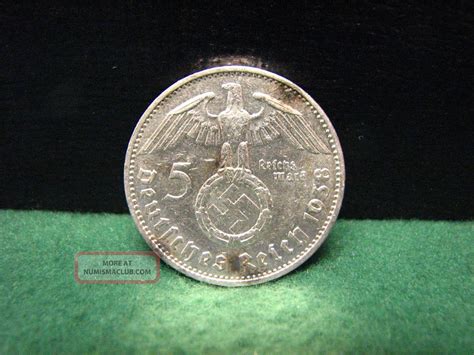 1938 A German 5 Mark Silver Coin Third Reich Swastika Reichmark Ww2