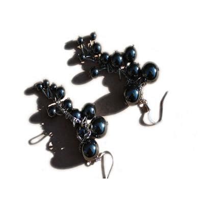 Boucles d Oreilles grappes en Pierre Naturelle d Hématite Aromasud