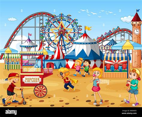 An Outdoor Funfair Scene Illustration Stock Vector Image And Art Alamy