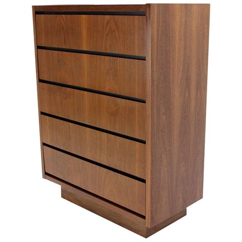 Mid Century Danish Modern Walnut High Chest Of Drawers Or Dresser At