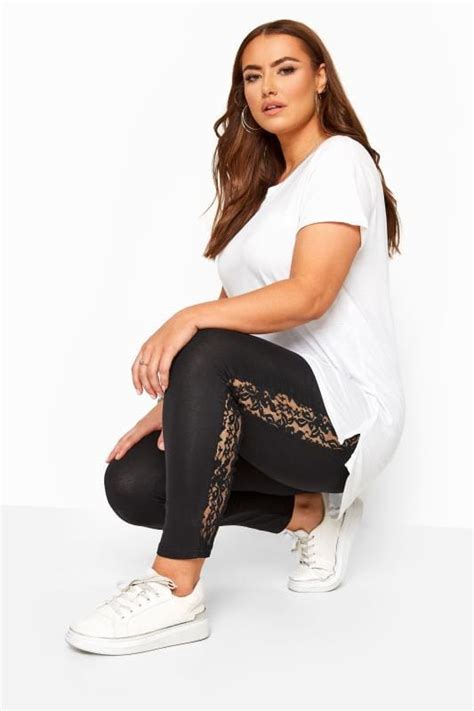 Black Leggings With Floral Lace Insert Plus Size To Yours Clothing