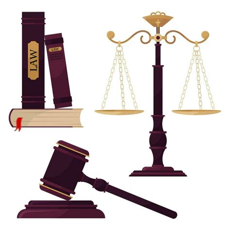 Set of illustrations of a court case. Court. Symbols of justice. Books ...