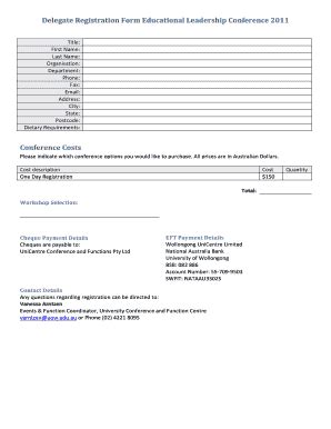 Fillable Online Uow Edu Delegate Registration Form Educational