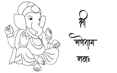 Ganpati Black And White Outline Illustration Happy Ganesh Chaturthi